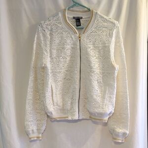 Chelsea & Theodore Cream Lace Bomber Jacket